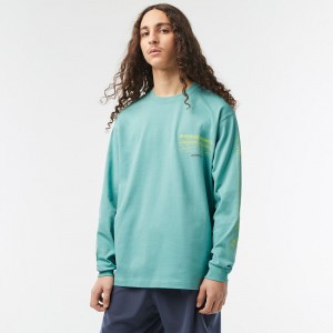 Men's Lacoste Loose Fit Cotton Jersey Long Sleeve T-Shirt Green | DNI170263