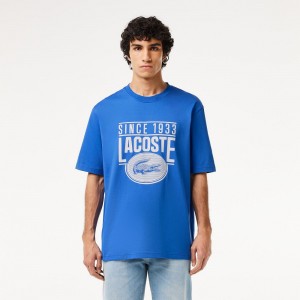 Men's Lacoste Loose Fit Cotton Jersey Print T-Shirt Ladigue blue | DLI460825