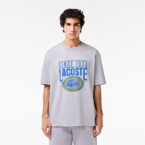 Men's Lacoste Loose Fit Cotton Jersey Print T-Shirt Grey Chine | HEJ842157