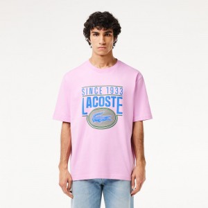 Men's Lacoste Loose Fit Cotton Jersey Print T-Shirt Pink | HIK418792