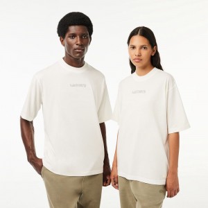 Men's Lacoste Loose Fit Cotton Jersey T-Shirt White | YGK741526