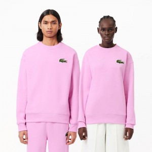 Men's Lacoste Loose Fit Crocodile Badge Sweatshirt Pink | XSJ103946