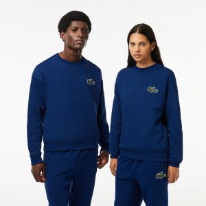 Men's Lacoste Loose Fit Crocodile Badge Sweatshirt Methylene blue | YLU216947