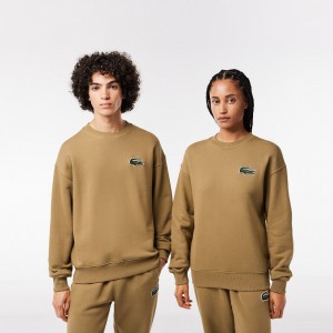 Men's Lacoste Loose Fit Crocodile Badge Sweatshirt Brown | JNZ932405