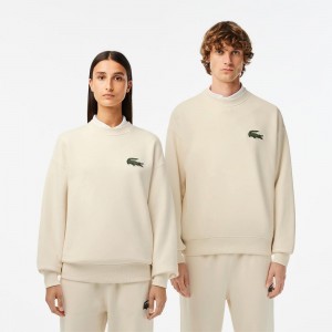 Men's Lacoste Loose Fit Crocodile Badge Sweatshirt Cream | YJK683750