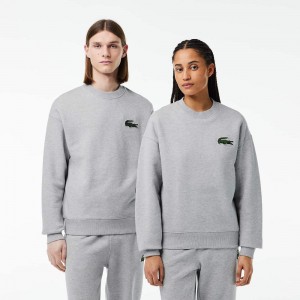 Men's Lacoste Loose Fit Crocodile Badge Sweatshirt Grey Chine | YMS485620