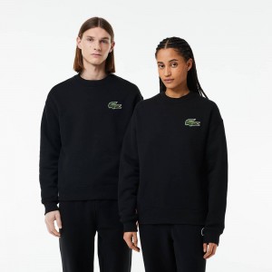 Men's Lacoste Loose Fit Crocodile Badge Sweatshirt Black | FRP825391