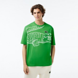 Men's Lacoste Loose Fit Crocodile Print Crew Neck T-Shirt Green | MTP236714