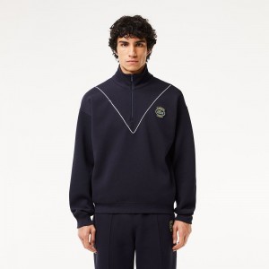 Men's Lacoste Loose Fit Half-Zip Piqué Sweatshirt Abysm blue | KFC958403