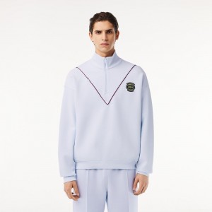 Men's Lacoste Loose Fit Half-Zip Piqué Sweatshirt Phoenix blue | JTG946157