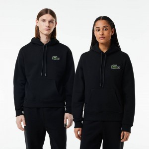 Men's Lacoste Loose Fit Hoodie Black | WVN290368