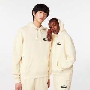 Men's Lacoste Loose Fit Hoodie Cream | SXJ963284