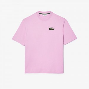 Men's Lacoste Loose Fit Large Croc Organic Heavy Cotton T-Shirt Pink | VZH095463