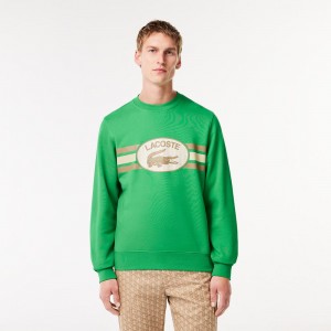 Men's Lacoste Loose Fit Monogram Fleece Sweatshirt Green | URJ478125