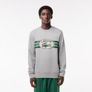 Men's Lacoste Loose Fit Monogram Fleece Sweatshirt Grey Chine | ZAO038526