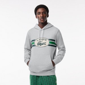 Men's Lacoste Loose Fit Monogram Hoodie Grey Chine | RFK708492