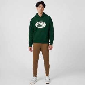 Men's Lacoste Loose Fit Monogram Hoodie Pine green | WIH962413