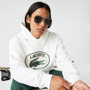 Men's Lacoste Loose Fit Monogram Hoodie White | RXA205139