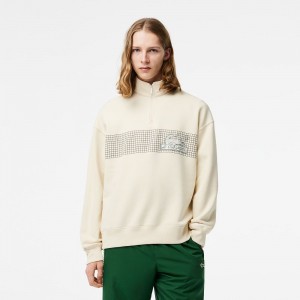 Men's Lacoste Loose Fit Organic Cotton Half Zip Sweatshirt Cream | SRQ962134