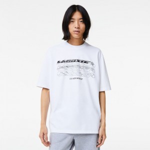 Men's Lacoste Loose Fit Organic Cotton Piqué T-Shirt White | YRE401752