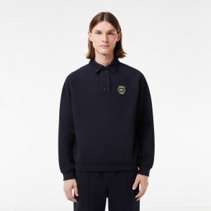 Men's Lacoste Loose Fit Piqué Sweatshirt Abysm blue | JYO209587