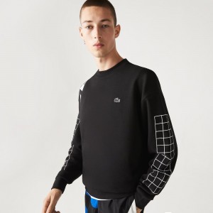 Men's Lacoste Loose Fit Piqué Sweatshirt Black | CDA680254