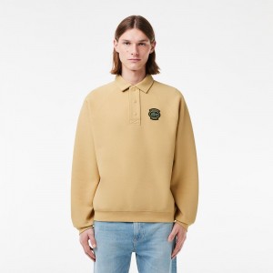 Men's Lacoste Loose Fit Piqué Sweatshirt Beige | CQT342701