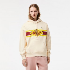 Men's Lacoste Loose Fit Printed Hoodie Cream | BGS260387