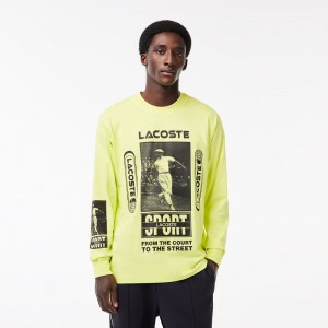 Men's Lacoste Loose Fit René Lacoste Print T-Shirt Navy Blue Yellow Orange White | ASY658140