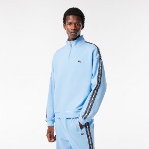 Men's Lacoste Loose Fit Two-Tone Logo Striped Sweatshirt Pastel blue | AJP946537