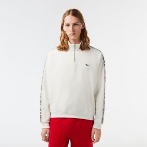 Men's Lacoste Loose Fit Two-Tone Logo Striped Sweatshirt White | JFZ425713