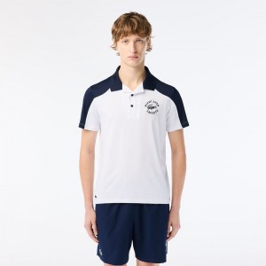 Men's Lacoste Miami Open Edition Tennis Polo Shirts White Navy Blue | YLQ581963