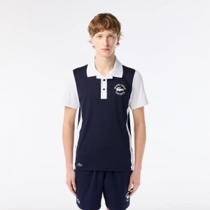 Men's Lacoste Miami Open Edition Ultra-Dry Tennis Polo Shirts Navy Blue White | OXS730258