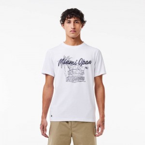 Men's Lacoste Miami Open Edition Ultra-Dry Tennis T-Shirt White | KEG936785