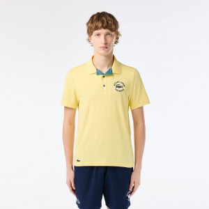 Men's Lacoste Miami Open Edition Ultra-Dry Tennis Polo Shirts Yellow Blue | RFN614025