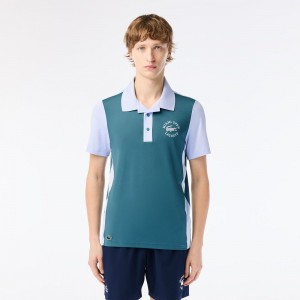 Men's Lacoste Miami Open Edition Ultra-Dry Tennis Polo Shirts Blue Light Blue | IWK631059