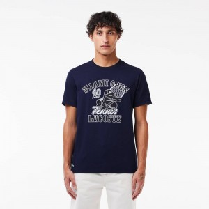 Men's Lacoste Miami Open Edition Ultra-Dry Tennis T-Shirt Navy Blue | VFK250769