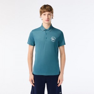 Men's Lacoste Miami Open Edition Ultra-Dry Piqué Polo Shirts Hydro blue | OQP951370