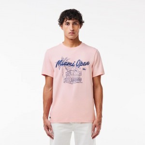 Men's Lacoste Miami Open Edition Ultra-Dry Tennis T-Shirt Waterlily Pink | GBH372410