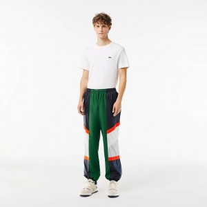 Men's Lacoste Mixed Material Colorblock Sweatpants Green White | SMK107285