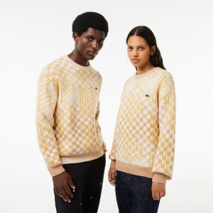 Men's Lacoste Monogram Alpaca Sweater Brown White Yellow | MBO105698