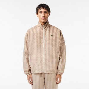 Men's Lacoste Monogram Print Ombré Track Jackets Brown Beige White | IPO524708