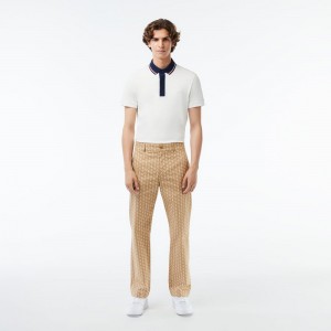 Men's Lacoste Monogram Print Straight Cut Chinos Pants Brown Beige White | ZVM428196