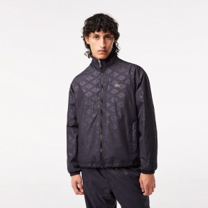 Men's Lacoste Monogram Print Track Jackets Black | BCX241908