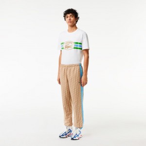 Men's Lacoste Monogram Sweatpants Beige Blue | XKE738490