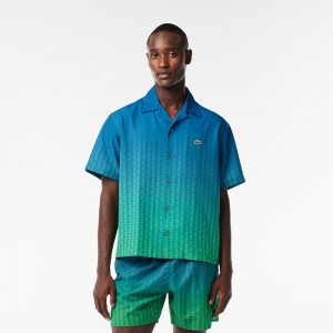 Men's Lacoste Ombré Button Down Shirt Blue Green | UVB382761