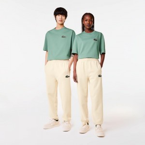 Men's Lacoste Organic Cotton Fleece Sweatpants Cream | DNM047921