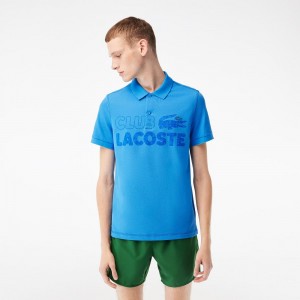 Men's Lacoste Organic Cotton Printed Polo Shirts Ethereal blue | GDH948652