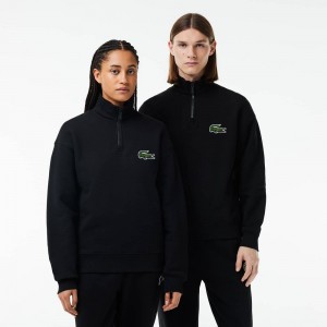 Men's Lacoste Organic Cotton Quarter-Zip Sweatshirt Black | VKH261394