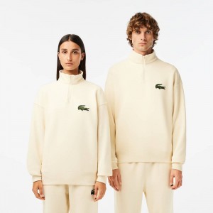 Men's Lacoste Organic Cotton Quarter-Zip Sweatshirt Cream | UTJ475180